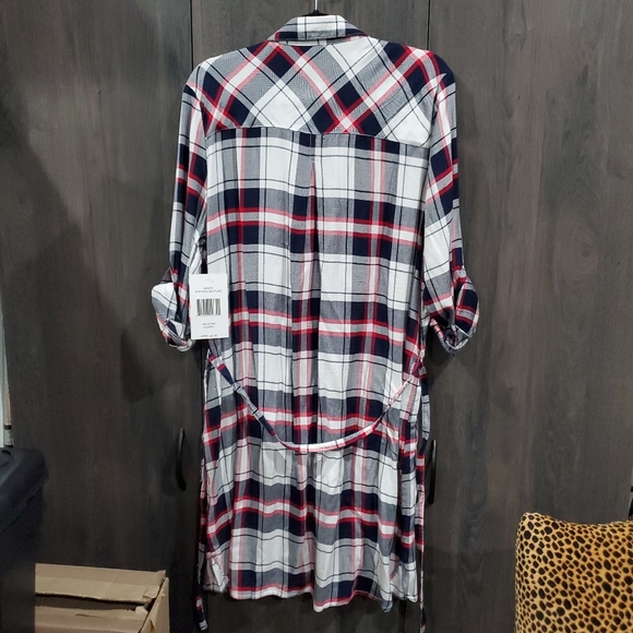 Tartan BLL NYC Shacket Shirt Dress Size XL NWT Red White Blue Plaid Holiday Wear - Picture 11 of 15